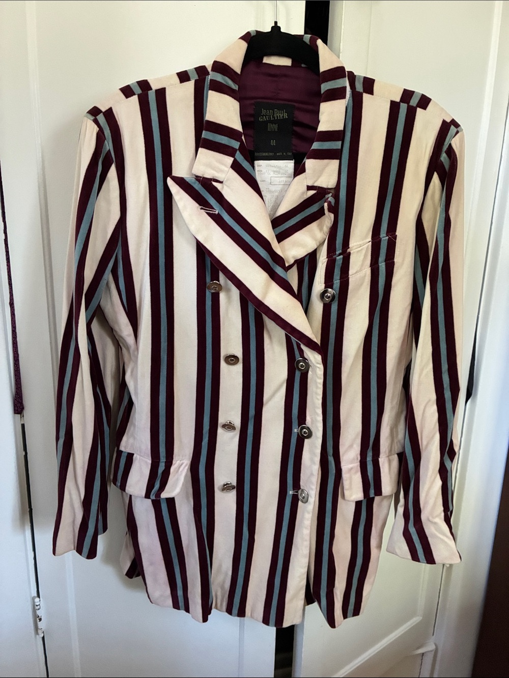 Jean Paul Gaultier Striped Jacket in Burgundy, Light Blue & Cream